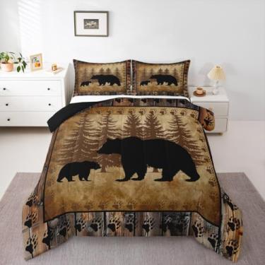Imagem de Erosebridal Conjunto de cama queen rústico com urso, casa de fazenda rústica, para crianças, meninos, meninas, caça, urso, floresta, edredom