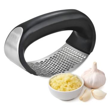 Imagem de Espremedor de alho muito durável – Design curvado e confortável – Triturador de alho para pessoas com aderência fraca ou mãos pequenas – Dispositivo de cozinha fácil para esmagar sem esforço para