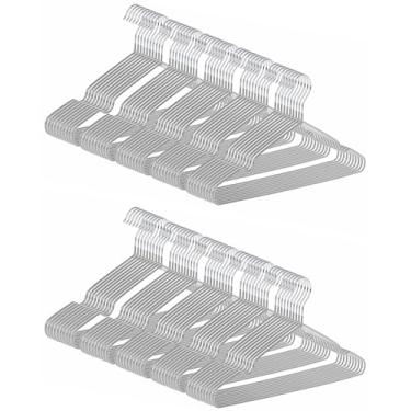 Imagem de gofuch Cabides de metal ultrafinos, pacote com 100 cabides antiderrapantes revestidos de PVC que economizam espaço para armário, 40,6 cm de largura para ternos, vestidos, jaquetas (cinza)