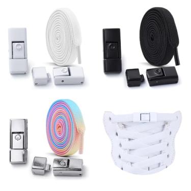 Imagem de XVYLFZNP 3 pares de cadarços brancos elásticos sem amarração para tênis, cadarços pretos sem amarrar, cordão de sapato elástico gradiente