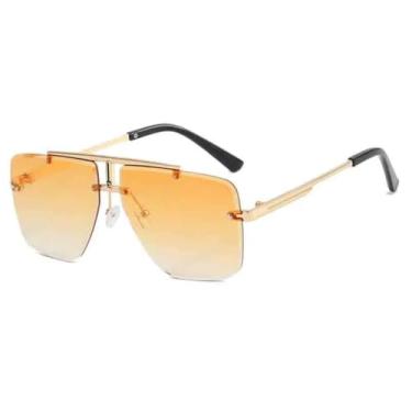 Imagem de JRLLFD Óculos de sol femininos sem aro com ponte dupla, armação de metal luxuosa, óculos de direção para homens e mulheres, UV400 (dourado e laranja)