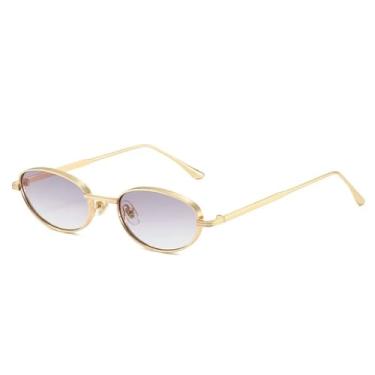Imagem de VFDHN Óculos de sol vintage oval de metal feminino, óculos de sol com armação azul Uv400, moda urbana, masculino, punk (gradiente cinza dourado)