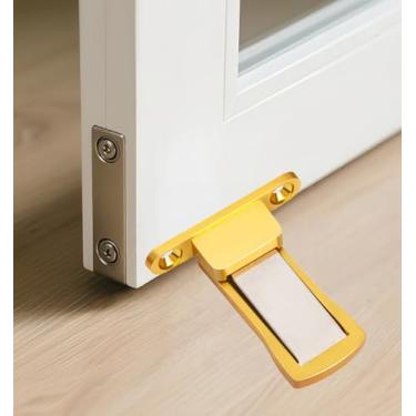 Imagem de Batentes de porta com trava magnética de aço inoxidável para montagem na parte inferior do chão sem furadeira ímã de fita adesiva forte dupla face mantém aberto design ultrafino, prateado