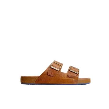 Imagem de Sandália Alf Masculino Casual Conhaque Solado Azul Artmello em Couro Nobre Confortável Estiloso Moderno (BR, Adulto, Numérico, 40)