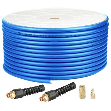 Imagem de YOTOO Mangueira de ar híbrida de 1/4 polegada por 250 pés 300 PSI resistente, leve, resistente a dobras, flexibilidade para todos os climas com conexões giratórias reutilizáveis de mangueira de ar