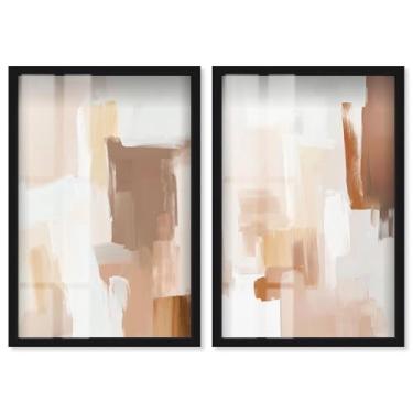 Imagem de Neutral Harmony: Modern Japandi Duo 2 Painel Conjunto Shadowbox Print Gold Wall Art por Art Remedy, Moldura Branca, 43 x 63 cm