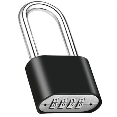 Imagem de Faburo 1 trava de combinação, trava combo resistente de 4 dígitos, cadeado combinado à prova d'água para uso externo para cerca, armário, galpões, academia, ferrolhos de portão (1 peça, manilha longa)
