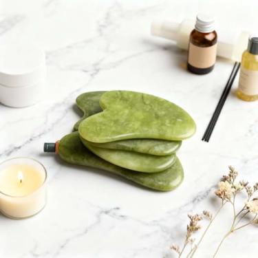 Imagem de Conjunto de 2 ferramentas faciais Gua Sha e rolo de jade, rolo facial de pedra natural para massagem corporal, coleção de ferramentas de massagem manual
