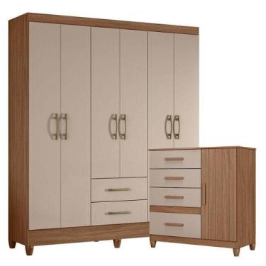 Imagem de Guarda Roupa Casal Panamá E Cômoda Venus Carvalho Fendi Com Pés - Mova