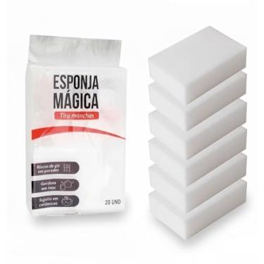 Imagem de Kit 20 Esponjas Mágicas de Melamina Tira Manchas Multiuso – Limpeza Pesada, Remove Riscos, Gordura, Inox, Piso, Parede, Sapatos – Esponja Branca Anti-Risco