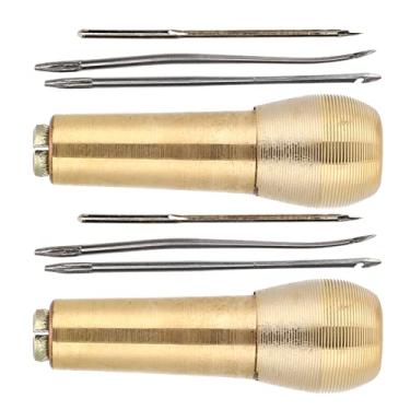 Imagem de RiToEasysports Kit de Agulha Artesanal de Couro Cônico para Costura Dourada, Ferramenta de Costura à Mão Resistente Ao Desgaste para Ferramenta de Reparo de Sapatos de Couro Doméstico, 2 Conjuntos de Alça de Cobre para Malas
