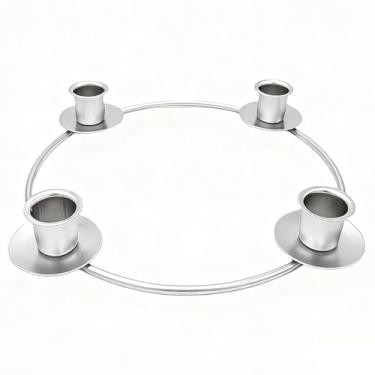 Imagem de Suporte de vela de guirlanda do advento, anéis de vela de Natal de prata para velas cônicas, guirlanda do advento 4 castiçais para decoração de Natal, festas em casa, igreja, faça você mesmo