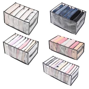Imagem de 5 PCS Organizador de roupas 5 grades 7 grades 9 grades 12 grades Organizador de armário Divisórias de gaveta de armazenamento com alça Organizador de roupas de guarda-roupa para calças jeans Camiseta