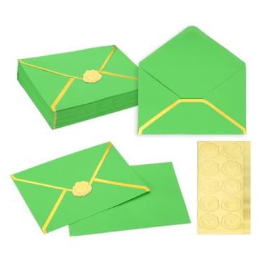 Imagem de PATIKIL 50 envelopes A7, envelopes de convite de borda dourada de 12,7 x 17,78 cm, envelopes de convites de casamento, casamento, aniversário, escritório, verde papagaio