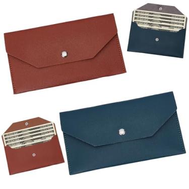 Imagem de NICENEEDED 2 peças de carteira envelope de dinheiro de couro PU, carteira reutilizável com 8 divisórias de dinheiro, 2 folhas, adesivos de categoria, envelopes de dinheiro para recibo de notas de