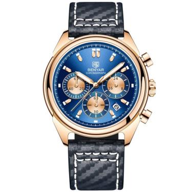 Imagem de Relógio Masculino Analógico Quartzo Cronógrafo Impermeavel Azul Dourado