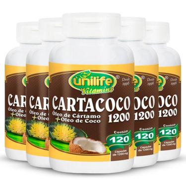 Imagem de Kit 5 óleo De Cartamo E Coco Cartacoco 1200mg Unilife 120 Cápsulas