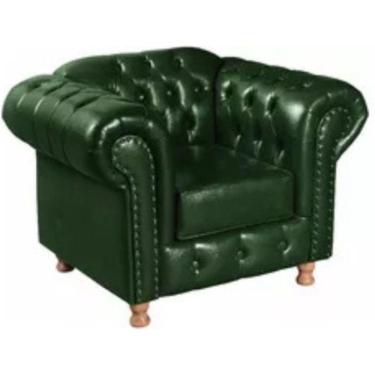 Imagem de Poltrona Chesterfield Luís Xv Vintage Retrô Capitonê Couro Verde