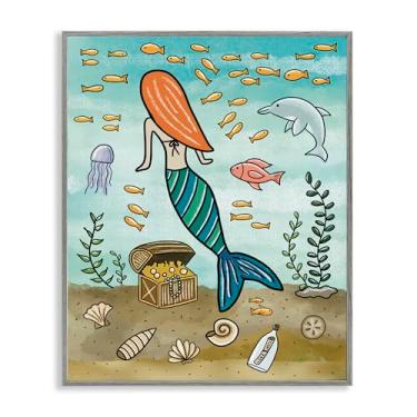 Imagem de Stupell Industries Mermaid Treasure Love Note Gray Framed Giclee Art, design por Jennifer Stith, 20 x 16