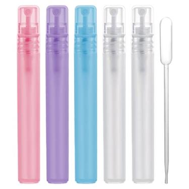 Imagem de 5 unidades de atomizadores de perfume de 10 ml, recarregáveis, de plástico fosco, pequenos frascos de spray de tamanho para viagem, com tubo dispensador de 0,5 ml para minifarras vazias finas Mister