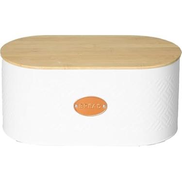 Imagem de Porta Pão de Metal - Cozinha Padaria - Armazenamento De Pães com Tampa de Bambu