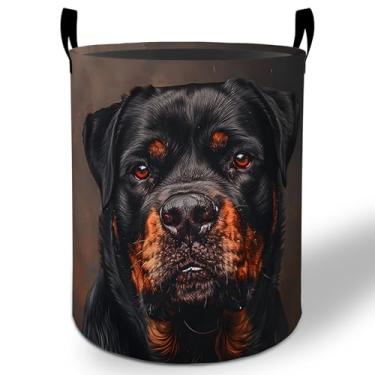 Imagem de Cesto de roupa suja Rottweiler 50 x 40 cm, balde de armazenamento de roupas Oxford dobrável para quarto, banheiro, quarto, berçário, organizador de brinquedos, presentes para crianças, meninos
