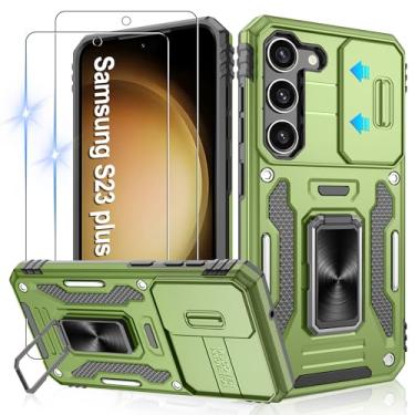 Imagem de Gritup Capa para Samsung Galaxy S23 Plus com 2 protetores de tela HD e capa de câmera deslizante, proteção contra quedas de grau militar de 3,5 m, suporte de anel magnético, capa protetora para