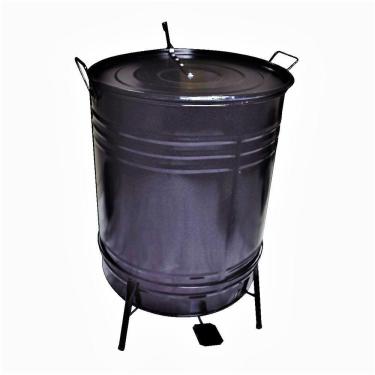 Imagem de Lixeira De Tambor Em Aço Com Suporte Pedal Preta 70 Litros