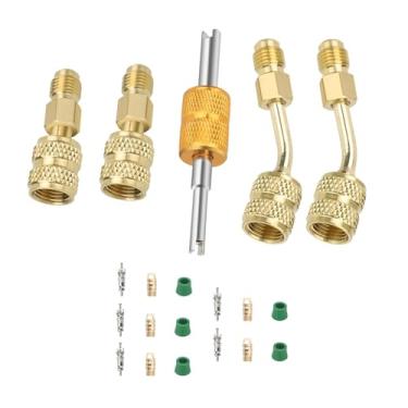 Imagem de Mini adaptador dividido 5/16 para 1/4 acoplador R410A 45° adaptador de mangueira de refrigerante acoplador removedor de núcleo de válvula para condicionadores de ar