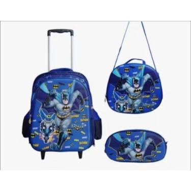 Imagem de Kit Mochila Escolar Batman 3D com Rodinhas + Lancheira e Estojo - Toys