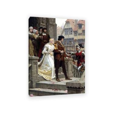 Imagem de Edmund Leighton impressão em tela Call to Arms por reproduções de pinturas famosas Edmund Leighton pôster arte de parede para sala de estar quarto decoração de parede 100 x 70 cm (83.8x71.1 cm