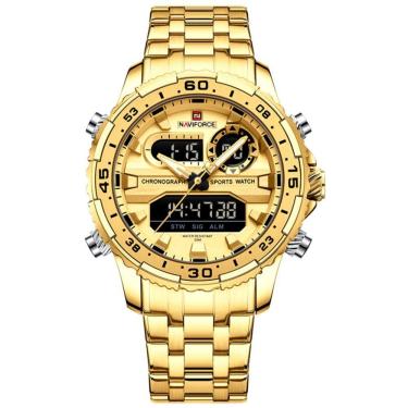 Imagem de Relógio Analógico Masculino Impermeável Pulseira De Aço Inoxidável Digital Dourado