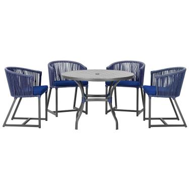 Imagem de Mesa Com 4 Cadeiras E Noronha Estofado 10 Trama Original Azul