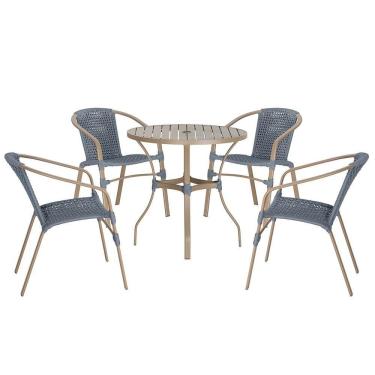 Imagem de 04 Cadeiras Floripa E Mesa Roma 80cm Fendi Trama Original Prata