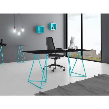 Imagem de Escrivaninha Bela Vista Cavalete Tampo Preto Base Ferro Azul Turquesa - Preto