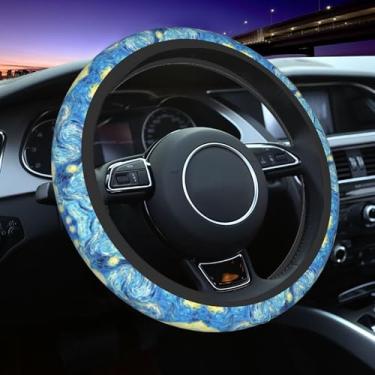 Imagem de Van Gogh's Galaxy Night Capa de volante Galaxy Sky Astral Acessórios de carro Universal 38 cm Capa de volante feminina masculina neoprene antiderrapante respirável protetor de roda