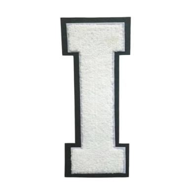 Imagem de 1 Patch de letra de chenille de ferro branco de 16,5 cm com borda preta – Remendos do alfabeto para roupas, jaquetas, mochilas, chapéus para decoração personalizada, nome personalizado e artesanato