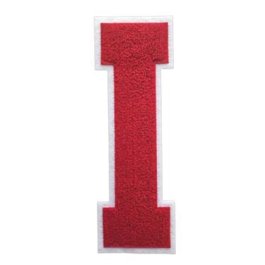 Imagem de 1 PÇ Patch de letra de chenille vermelho de 16,5 cm com borda branca – Remendos do alfabeto para roupas, jaquetas, mochilas, chapéus para decoração personalizada, nome personalizado e artesanato. (I)