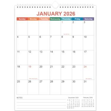 Imagem de Calendário 2025-2026 - Calendário de parede 2025-2026 de outubro de 2025 a dezembro de 2026, calendário de 18 meses com encadernação de fio duplo e gancho para pendurar, 21,6 cm x 28 cm, calendário