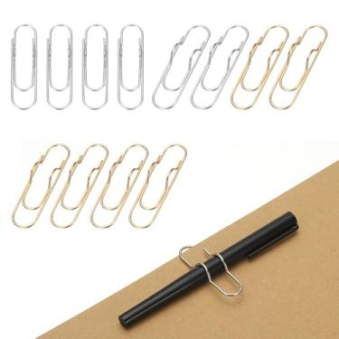 Imagem de PATIKIL 12 clipes de suporte de caneta para notebook, clipe de caneta de metal de 7 x 1,7 cm para prancheta de escritório, jornal, organizadores de mesa de casa, ouro/prata
