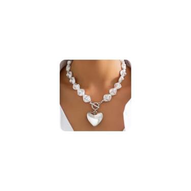 Imagem de Colar feminino com pingente de coração de pérola grossa de ouro e pérolas barrocas, em forma de amor, moderno, prata, fivela grande, joias presentes, Large, Zinco, Sem Pedra Preciosa