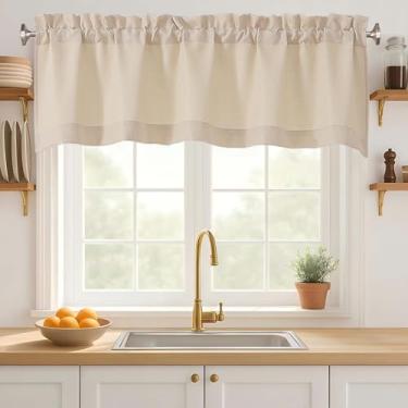 Imagem de Ebesto Saia pequena de linho para janela de 45,7 cm de comprimento, semitransparente com filtro de luz em serapilheira de linho falso texturizado para porão de lavanderia de banheiro, design de bolso