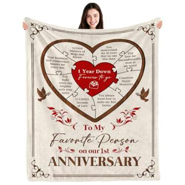 Imagem de INXENG Presentes de cobertor de aniversário de 1 ano - presentes de casamento de aniversário de casamento de um ano para ele, presente de casamento para marido esposa, presente de papel feliz de