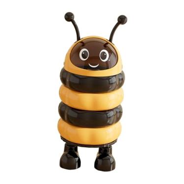 Imagem de Ioensy Lixeira em formato de abelha com tampa deslizante, balde de armazenamento portátil, lixeira para escritório, dormitório ou casa.