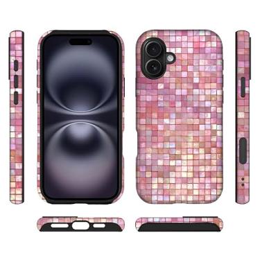 Imagem de ilikediy Capa híbrida para iPhone 16 com 2 camadas rígidas de silicone com padrão de proteção - Mosaico rosa