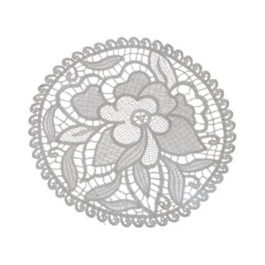 Imagem de Placemat Toalha de mesa branca feita à mão com bordado de flores e crochê (25 cm-8)