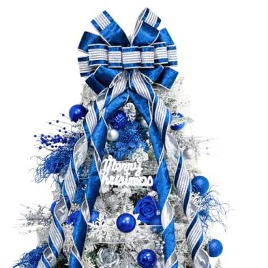 Imagem de Hismir Arco de enfeite de árvore de Natal, 133 x 33 cm de veludo, grande decoração de laço de Natal com linha de serpentina longa, decorações de Natal para casa de festa de guirlanda de árvore (linha