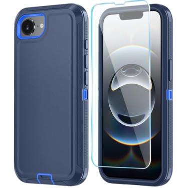 Imagem de ONOLA Capa compatível com iPhone 16e com protetor de tela HD, [2 em 1] Capa de telefone de proteção resistente para iPhone 16e 6,1 polegadas (azul escuro marinho)
