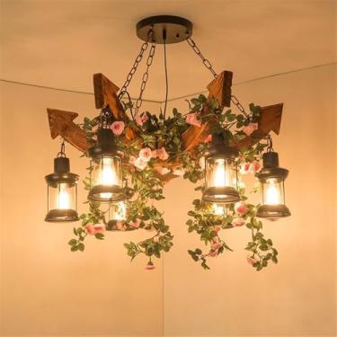 Imagem de Lustre Americano Pastoral LED Industrial Retrô Criativo Música Restaurante Bar Cafeteria Loja de Chá Loja de Roupas Plantas Verdes Decoração Luminária Pendente (QB 6 Lâmpadas)