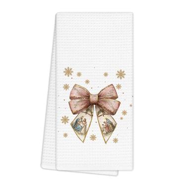 Imagem de EGBTL Toalhas de cozinha Jesus Cristãs de Natal, toalhas de mão de presépio com laço de coquete para decoração de banheiro, toalhas de prato de Natal de férias de inverno para cozinha 40,6 x 61 cm